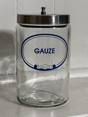 Vintage Glass Apothecary Grafco Gauze Jar Ex Condition 7”x4.5”